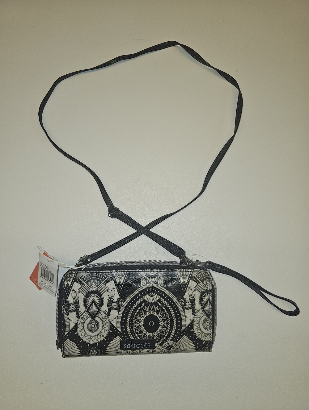 NWT OS Sakroots | Black White Boho Print Wallet Crossbody Phone Purse - Picture 8 of 9